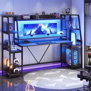 Sikaic 78.8 Inches Large PC Gamer Ergonomic Gaming Desk with LED Lights Hutch for Organization Storage Interior Design