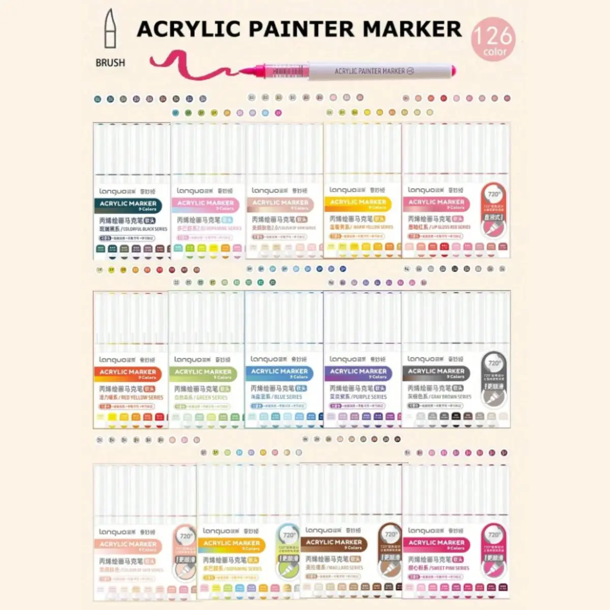 Acrylic Paint Marker Set, 1 Set Acrylic Paint Marker Pen, DIY Graffiti Painting Pen for Stone, Glass, Ceramic, Metal, Arts & Crafts Supplies