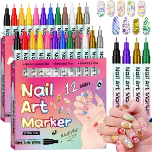 Nail Art Markers Set,12/24 Colors Nail Art Pens Kit,Nail Pens for Nail Art for Painting Nail Art Design Acrylic Paint Marker for Drawing Painting Nail Art Graffiti Pen Quick Drying Waterproof 0.5mm
