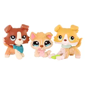 2 lot Mini pet shop Little Pet Set,Collie #1542 # 272 Puppy Husky #1013 with Cute Necklace Lemon Bowl Accessories,Cartoon Animal Figure Easter gift for kids