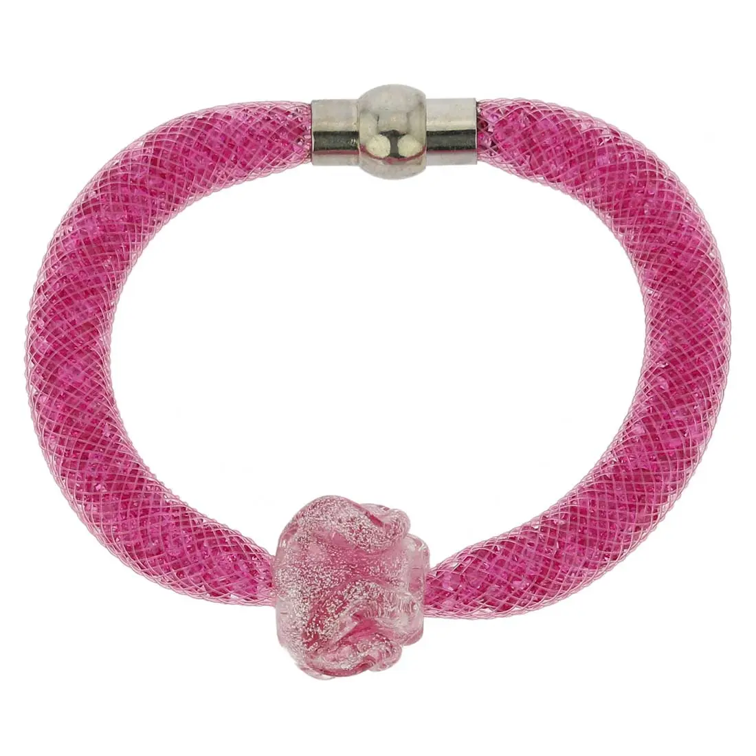 Glass Of Venice Murano Glass Rose Flower Bracelet - Pink