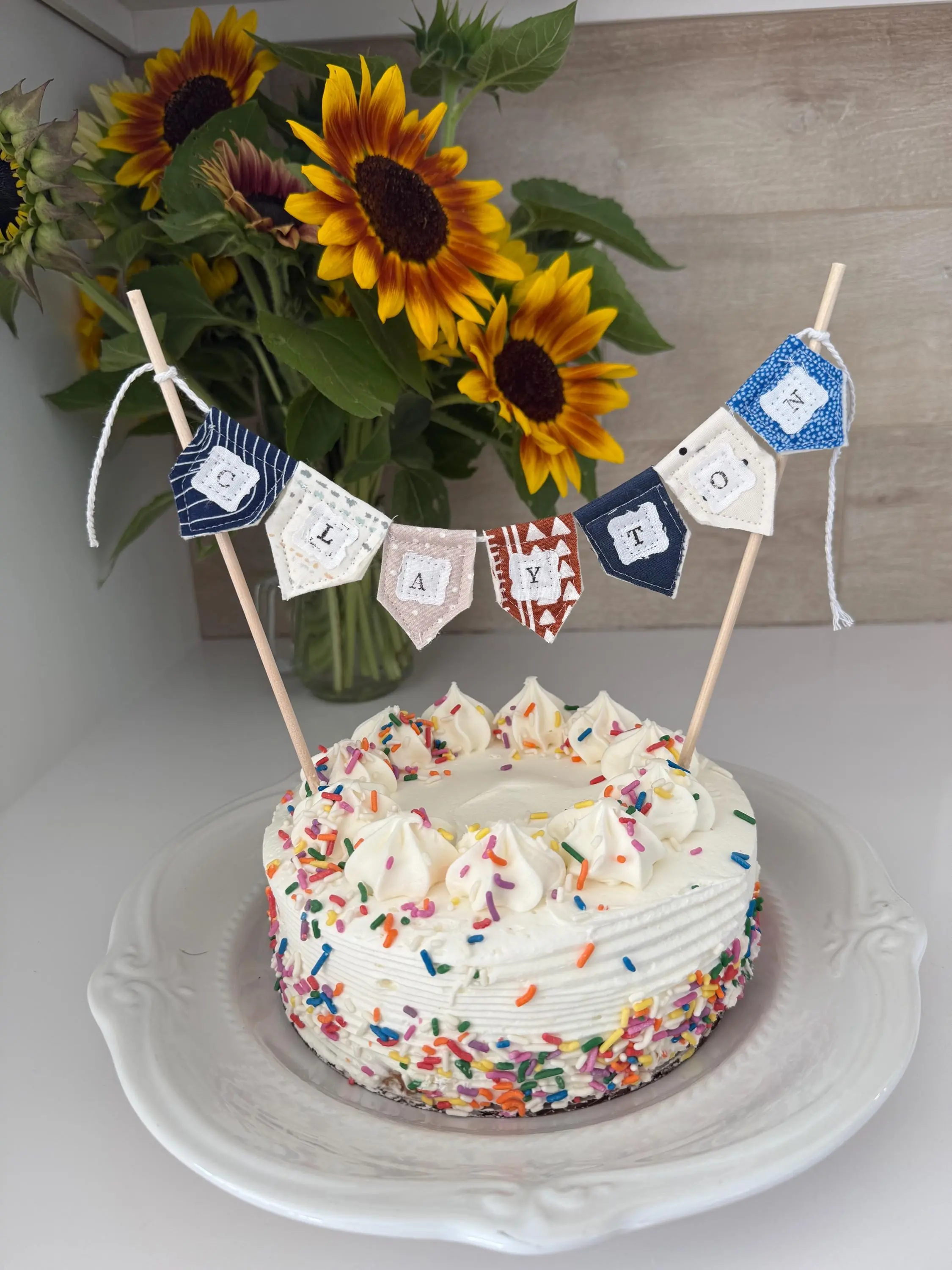 Personalized Floral Cake Topper Bunting: Handmade Birthday Party Decoration