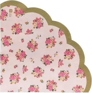 Truly Scrumptious Scalloped Floral Paper Table Napkins for a Tea Party, Pink (20 Pack)