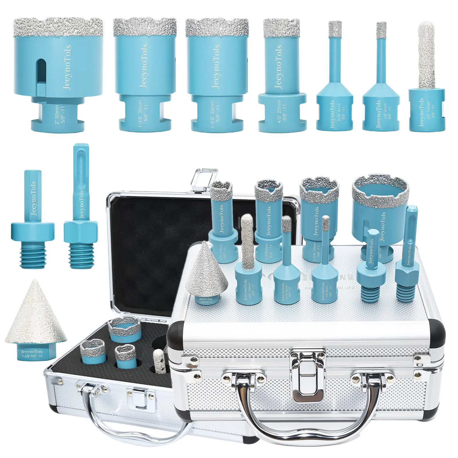 10PCs Dry Diamond Hole Saw Drill Bits Set,High-Quality,Family Daily Used,Drill Bits & 35mm Beveling Chamfer Bit & 10mm Finger Milling Bit & 2PCs Adapters,for Ceramic,Tile,Marble,Porcelain 5/8-11 Thread, Core Drill, Tile Drill, Tile Bit Power Tool Cutting