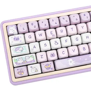 Keycaps, Profile Keycaps 132 Keys Dye Sublimation Purple Cute Cat Customized Keycap Set for ANSI Layout Cherry MX Switches Mechanical Keyboards