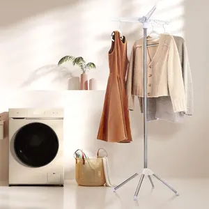 Clothes Drying Rack Foldable, 59 inch Tripod Laundry Drying Rack Indoor with Rotating Clothes Rail for 27 Pieces of Clothes, Space Saving, Stainless Steel, White and Silver