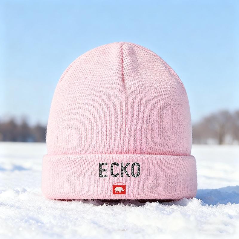 1PC ECKO Rhinoceros Print Knit Hat 2025 New Trendy Soft Elastic Fashion Winter Warm Beanie Fitted Windproof Ear Protection Street Style Unisex Hat Easy Wear For Travel Perfect Gift For Friends And Family