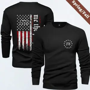 Men's Fashion Printed Long Sleeve T-Shirt American Street Style Sports T-Shirt Trendy Personalized USA Flag 1776 Print Perfect Gift For Boyfriend Elegant Long T-Shirt Men'S Casual Black Street Surfing Wear Round Neck Motorcycle Operator O