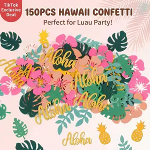 150 Pieces Hawaiian Colorful Confetti Decorations, Summer Tropical Floral Palm Leaf Pineapple Aloha Party Supplies