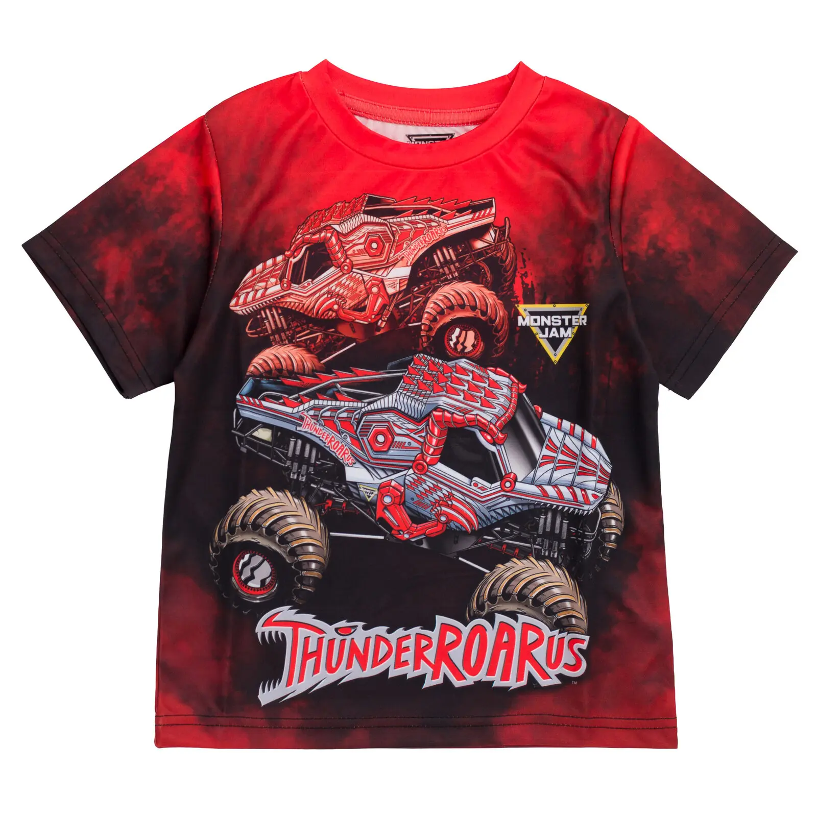 Monster Jam Megalodon All Over Print Athletic Graphic Tee for Toddlers & Kids, Polyester Pullover with Crew Neck, Boys, Short Sleeve Tops, Tagless Neck, Ribbed Crew, 4T, Graphic Print, Fun Shirt, Polyester Clothes, 10 - 11 Years, Wave Print
