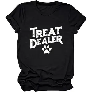 Treat Dealer T Shirt for Women Cute Dog Paw Print Graphic Tees Funny Dog Mom Shirt Puppy Lover Gifts Casual Tops