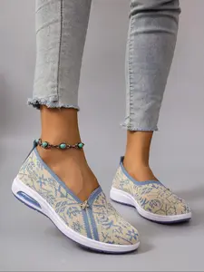 Women's Floral Print Slip on Low Top Sneakers, Casual Comfortable Breathable Sports Shoes, All-match Commuter Shoes for Work & Daily Wear