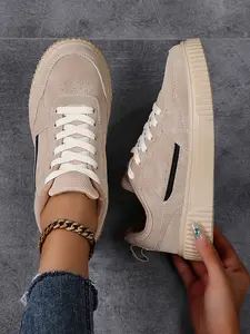 Women's Casual Sneakers, Sports Shoes, Morandi Color, Lightweight Anti-Slip, Round Toe Laces, All Seasons, Party & Daily Wear, PU Leather, Eva Sole