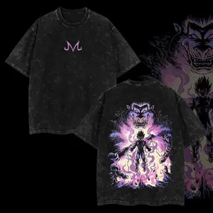 BelleHeaven Vintage Limited Majin Vegeta Dragon BZ Anime Double-Sided Printed Retro Oversized Washed Graphic T-Shirt, Casual Y2K Oversize Anime Manga Acid Wash Graphic Tee, Unisex Cotton Streetwear Otaku Top Fit, Gift For Fan Anime Lover