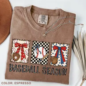 Comfort Colors Preppy Baseball Coquette Vintage T-shirt Brushstroke Game Day Baseball Cute Baseball Bow Baseball Mama Tshirt Vintage Preppy Sports
