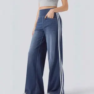 Vintage Washed Blue Side Stripe Jeans for Women Y2K High Street Design Loose Versatile Wide Leg Pants Womenswear Bottom with Pockets Women's homecoming woman jean black long pant snake print Stretch Denim Tights Multi-Pocket Cargo flare starched