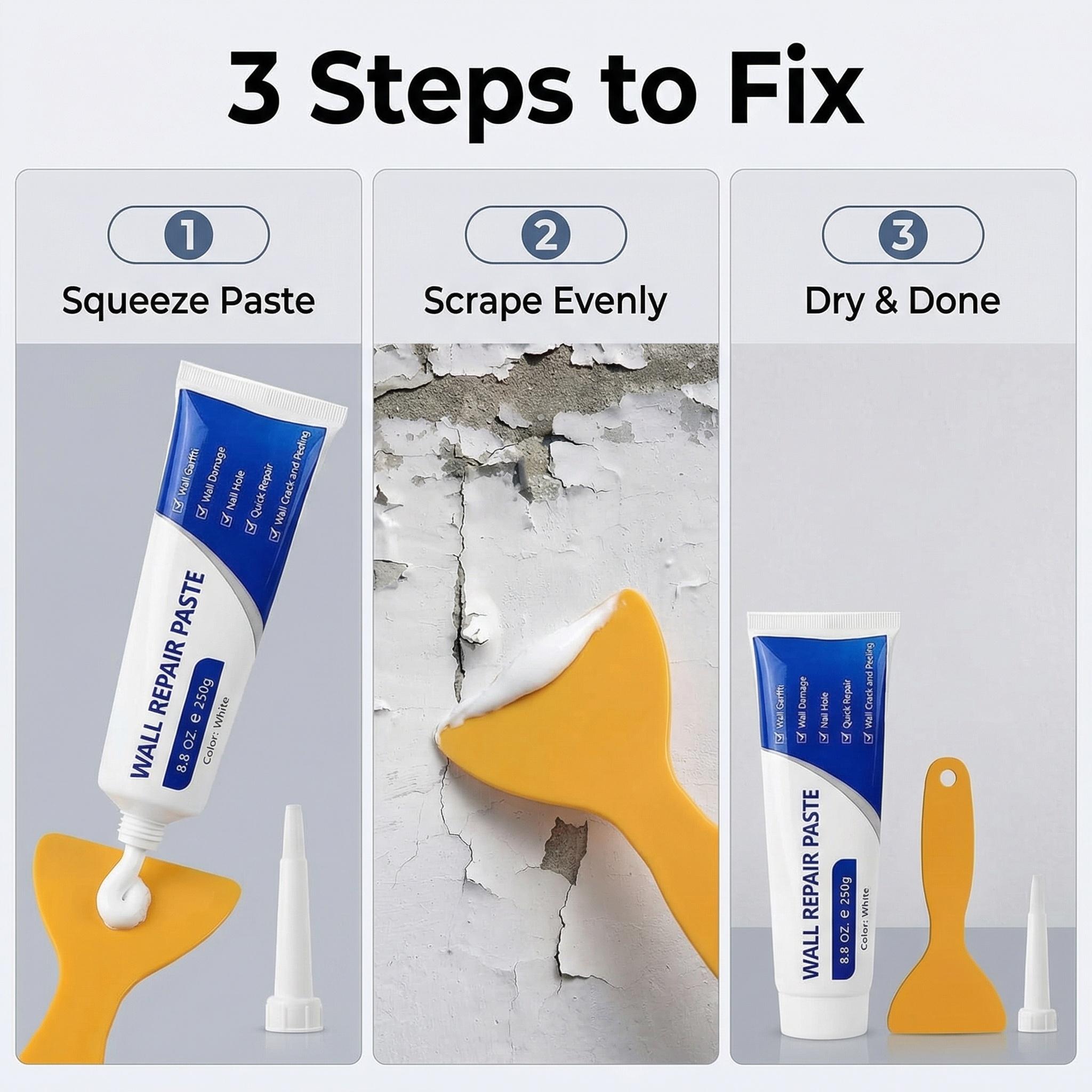 Wall patching compound, wall repair paste, wall restoration latex, wall putty paste
