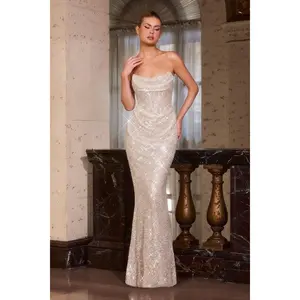 La Divine CD396 - Elegant Sequin Gown with Strapless Draped Neckline