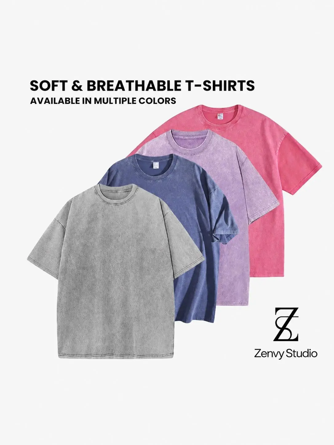 4-Pack Acid Wash Cotton T-Shirts, Oversized Loose Fit Crew Neck Short Sleeve Tees, Vintage Faded Multi-Color Casual Streetwear Summer Tops