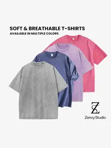 4-Pack Acid Wash Cotton T-Shirts, Oversized Loose Fit Crew Neck Short Sleeve Tees, Vintage Faded Multi-Color Casual Streetwear Summer Tops