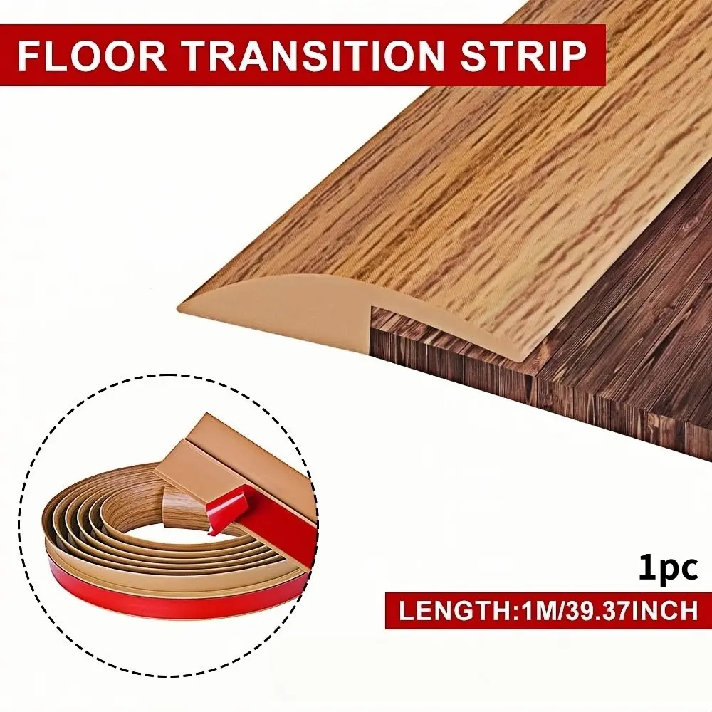 1pc 1m/39.37inch Floor Transition Strip, Self Adhesive Carpet & Flooring Transitions Edging Trim Strip, PVC Doorway Transition Strip Suitable For Gap Height Less Than 5mm, Easy Installation