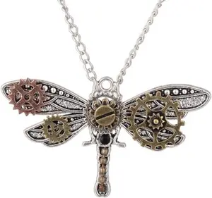 Pendant Necklace Gear Chain Sweater Steampunk Dragonfly