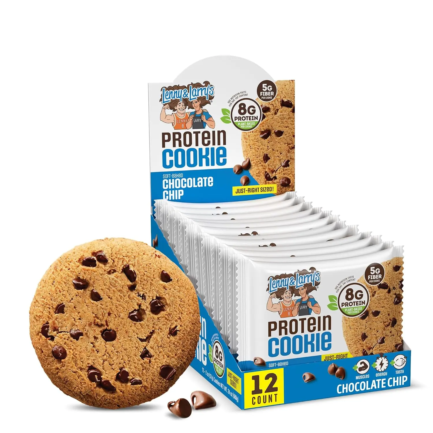 Lenny & Larry's Protein Cookie Chocolate Chip 8g Plant Protein 12 Pack Vegan with 5g Fiber Non-GMO Ingredients Snack Biscuit
