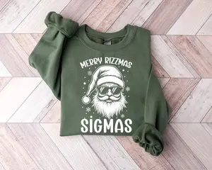 Merry Rizz Mas Sigmas Christmas T-Shirt, Funny Christmas Middle School Shirts Rizzmas Gifts Tees Sweatshirt