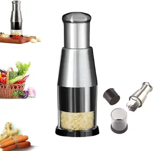 Multifunctional Stainless Steel Garlic Chopper, Onion Press, Manual Vegetable Chopper, Easy Clean, Silver