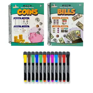 Channie's Easy Peasy Dry Erase Money Books Kit: Coins & Bills Kit with 12 Colorful Dry Erase Markers