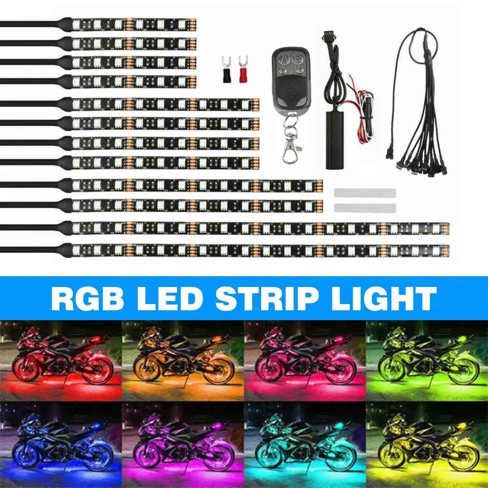 12X Motorcycle RGB LED Light Wireless Remote Multi Color Neon Glow Light Durable