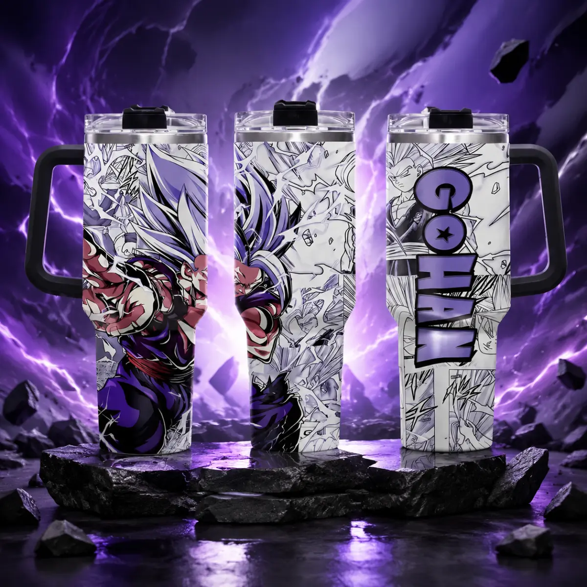Gohan Beast DBZ 40oz Insulated Vacuum Tumbler with Handle - Stainless Steel Portable Flask, Stylish Anime Gaming Cup, Explosion-Proof Iced Coffee Travel Mug, Otaku Gift