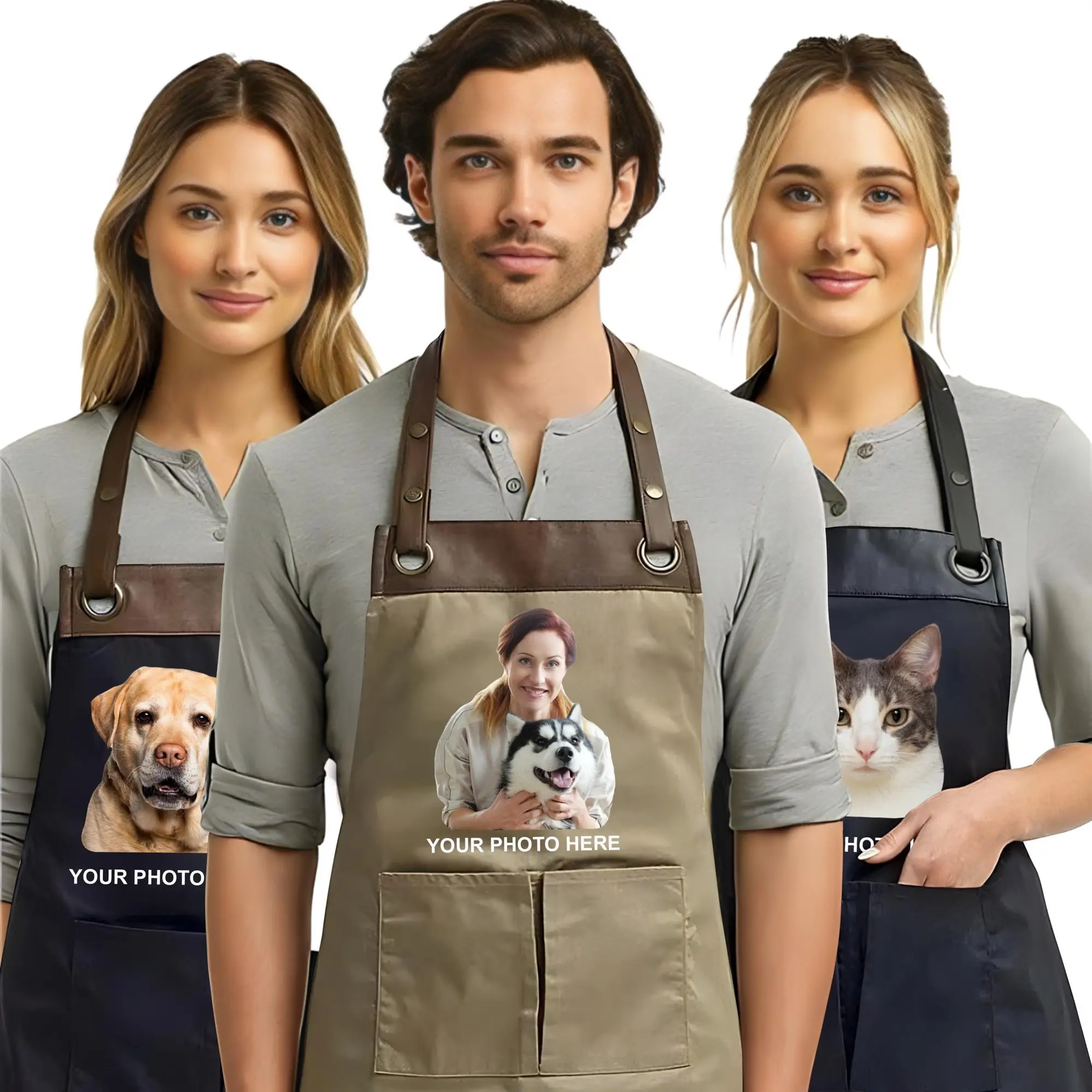 Custom Face Apron, Adjustable Neck Photo Apron, Full-Length Cooking Apron with Pockets, Custom Name Apron, Chef Face Personalized Gift Apron