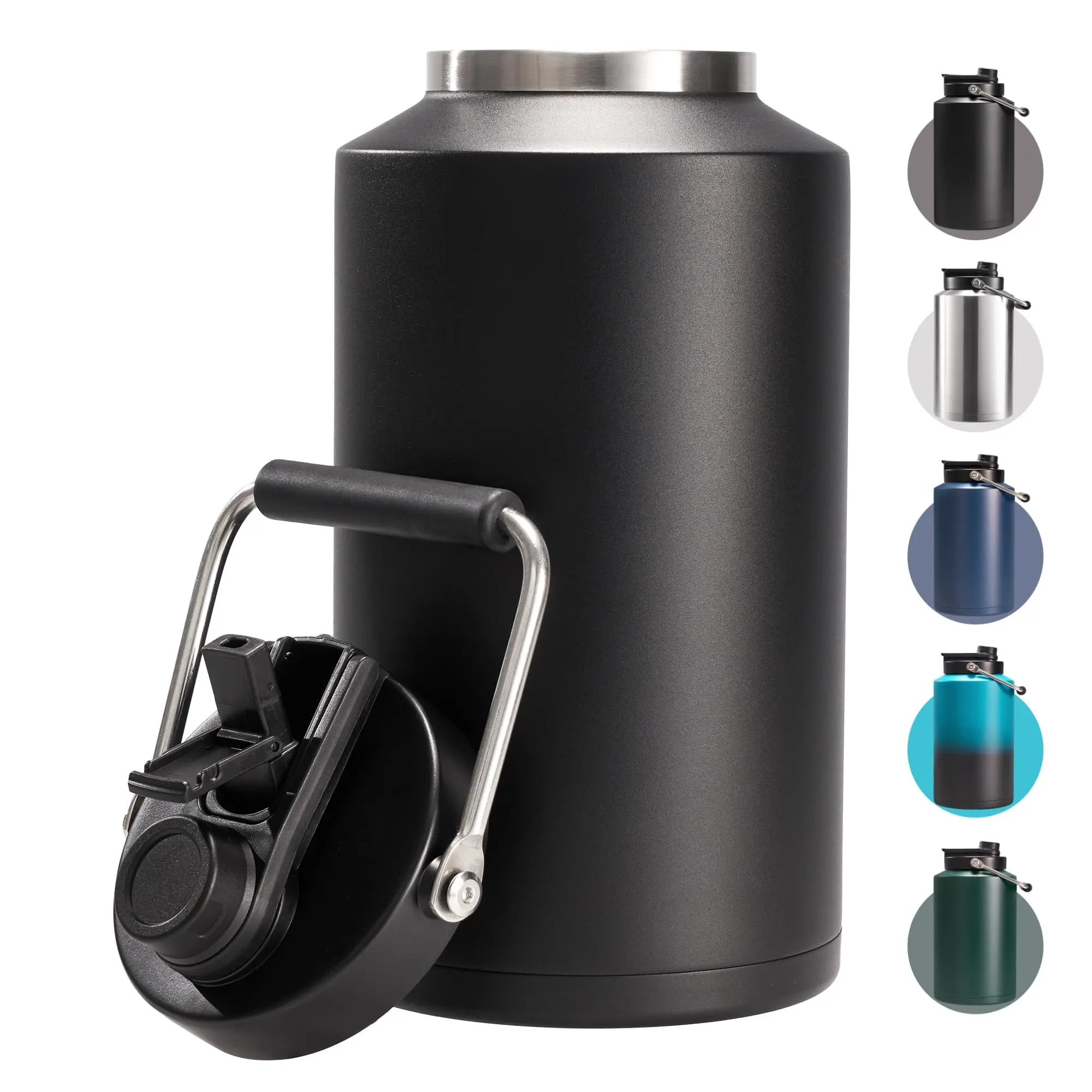 One Gallon Insulated Water Bottle for Travel: 2-in-1 Straw and Spout Lid, Keep Cold 24Hrs, Leakproof, 128oz Water Jug With Handle, Vacuum Stainless Steel for Sports, Hiking, Trip