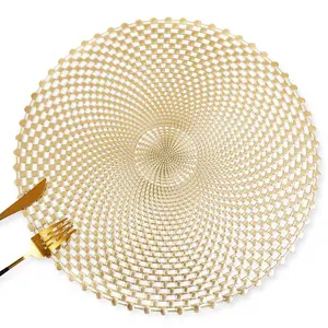 Set of 6 Gold Vinyl Round Circular Placemats, Washable Spiral Hollow Out for Dining, Birthday, Events, Home Decor & Daily Use