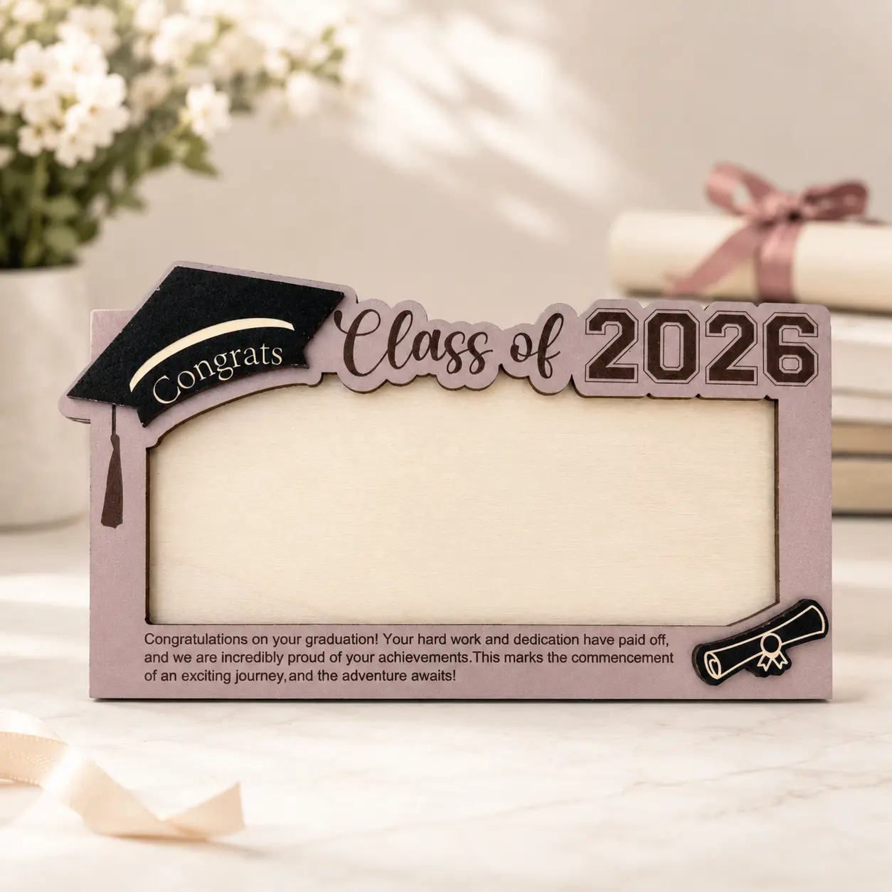 Class of 2026 Graduation Wooden Photo Frame, Congrats Grad Keepsake Gift Decor for High School-College Seniors & Friends, Friend