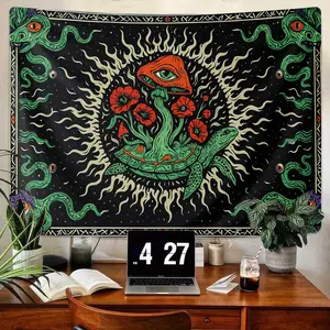 Bohemian Burning Sun Mushroom Turtle Pattern Tapestry, Wall Hanging Decor for Home Living Room Bedroom, Home Decor