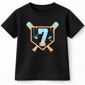 Baseball 7 Year Old Ice Cream Drip 7th Birthday Boy Number 7 T-Shirt For Young Boys Girls T-shirt Crewneck Light Cotton