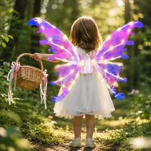 Light-Up Fairy Wings—Suitable for Girls and Women | Halloween Costume Accessory | Motorized Fairy Wings with LED Lights and Music | Children's Toy | Ideal as a Gift for Halloween, Birthdays, Christmas Parties, and Princess Role-Play kindergarten Smart Set