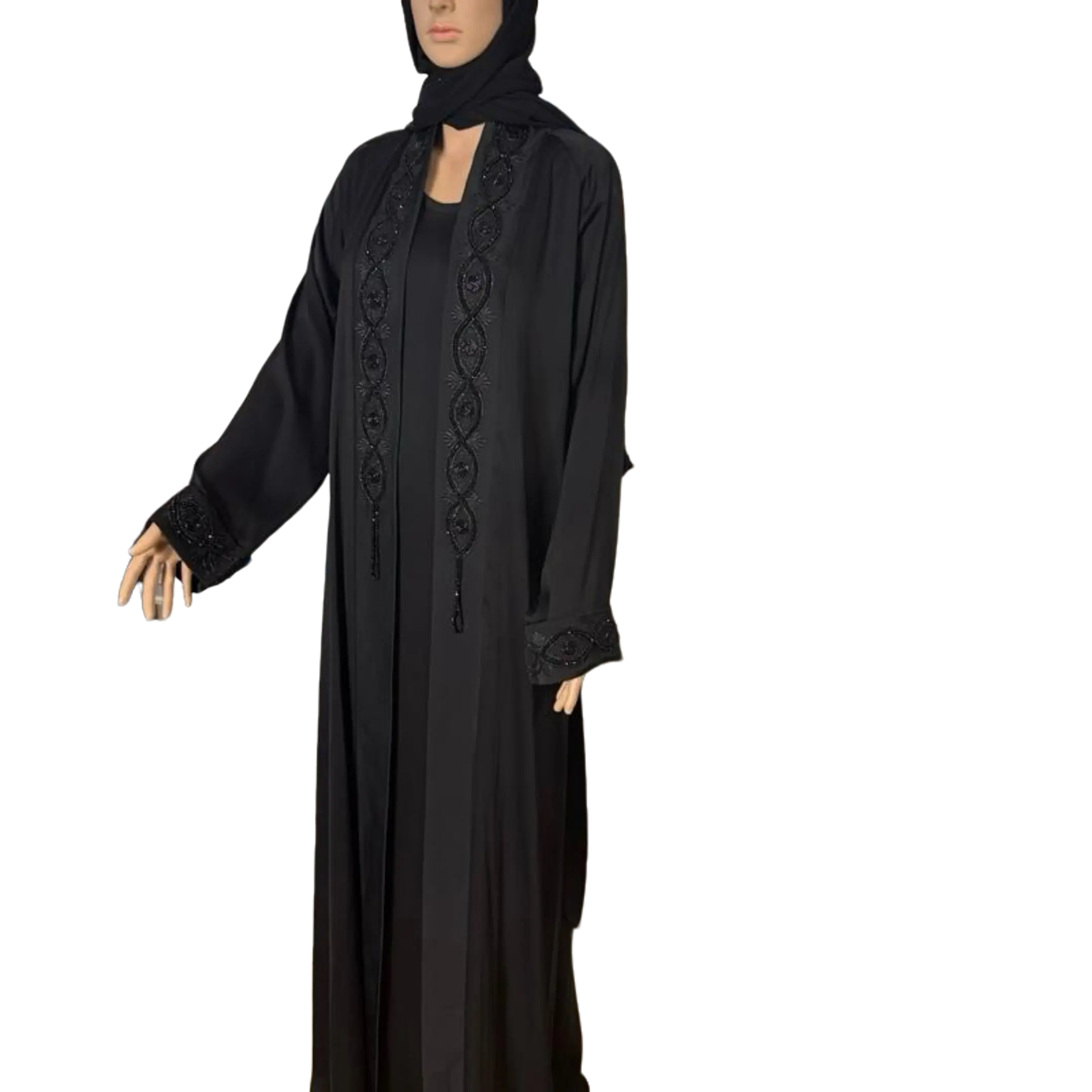 Black Kimono Abaya with Embroidered Details and Long Sleeves for Women, Modest Fashion, Abaya Fashion