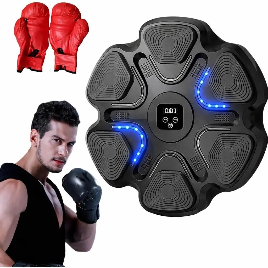 Music Boxing Machine, Wall-Mounted Smart Punching Pad with Bluetooth & LED Guidance, Compact Interactive Home Fitness for Adults & Seniors, Gloves Included, Boxing Pads, Unisex, Bluetooth Sync