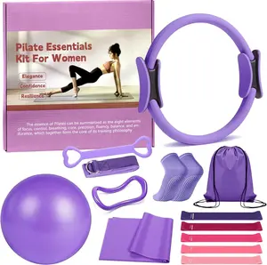 Pilates Ring 13 Piece Set,Pilates Kit for Women Exercise Equipment Accessories Deformation Magic Circle with Padded Handles, Workouts Ball, Guide & Bag, Resistance Bands for Legs Arms and Thighs Karltion