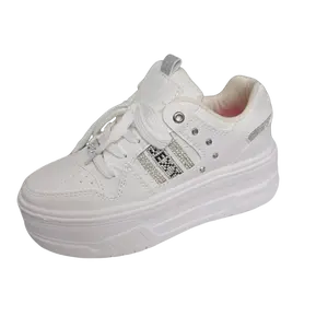SEXXY Platform Sneakers Comfortable for Daily Wear with Rhinestone Detail Black Leather Shoes