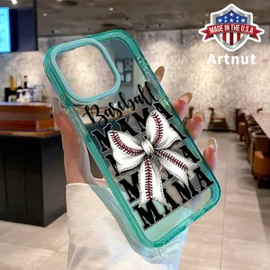 Soft Case for iPhone 15 Pro Max 16 14 Plus 13 12 11 X XS Max XR Baseball Mama Pattern Luxury Golden Edge Electroplating TPU Full Camera Lens Protection Phone Cover.