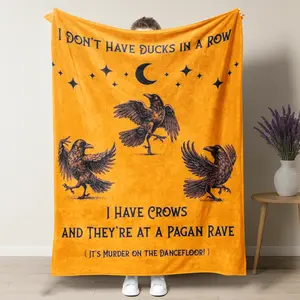 Funny Crows Meme Blanket, "Murder on the Dancefloor" Spooky Aesthetic Throw Blanket for Witchy Goth Home Decor, Crows at a Pagan Rave Fleece Blanket for Fans