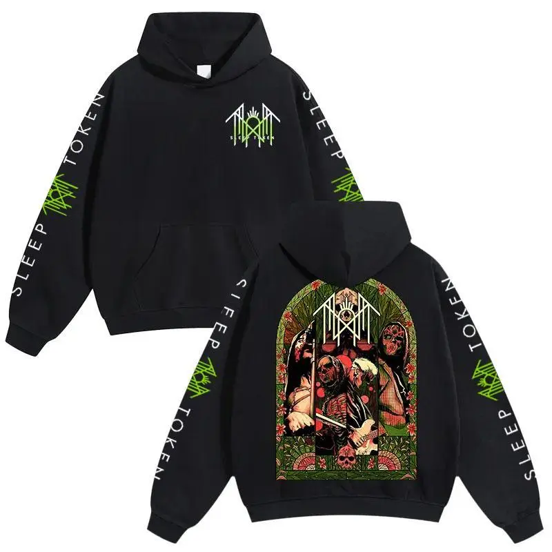 Sleep Token Hoodie, Heavy Metal Rock Band Graphic Pullover, Aesthetic Gothic Stained Glass Art, Unisex Streetwear, Alt Rock Fan Gift, Oversized Hooded Sweatshirt