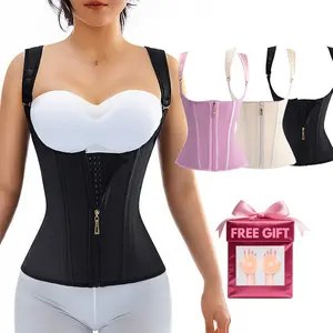 ZGQNBELLE Waist Trainer For Women Tummy Control Vest Fajas Colombianas Zipper Front Body Shaper Adjustable Strap Postpartum Girdle Workout Corset Snatched Cincher Seamless Back Support Slimming Underwear