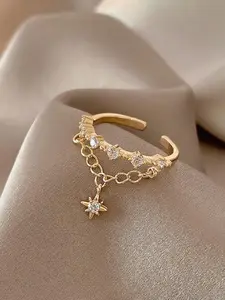 Women's Elegant Rhinestone Decorated Chain Design Ring, Fashion Hand Jewelry for Party, Daily Clothing Decor, Trendy All-match & Exquisite Jewelry for Birthday Gift, Elegant Glittering Ring