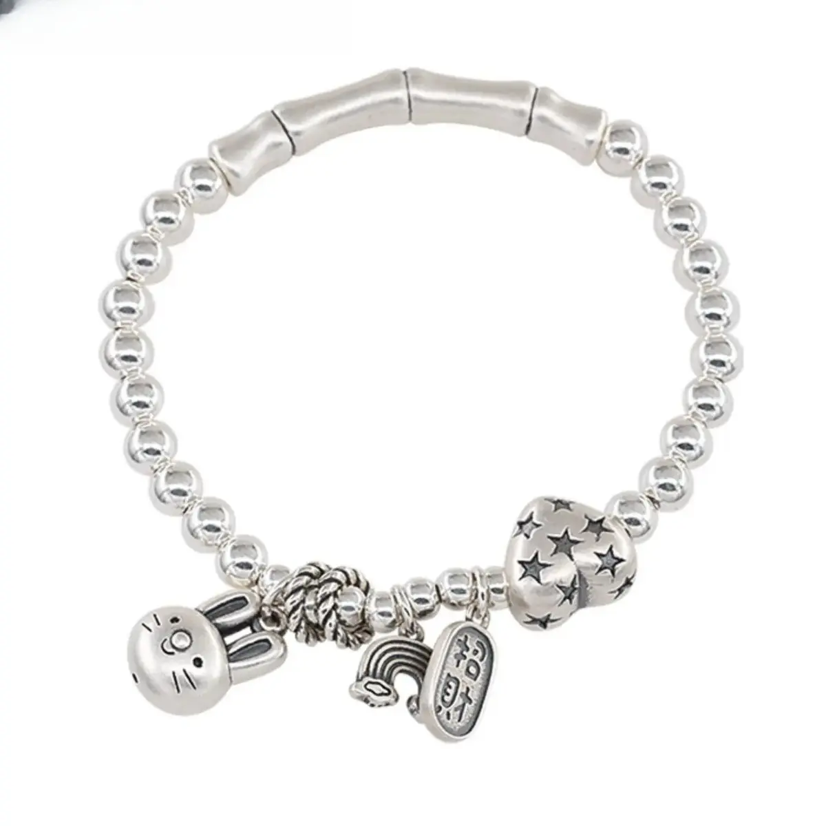 Women's 925 Sterling Silver Heart & Rabbit Charm Bracelet - Cute Luggage Charm, Stylish Bag Accessory, Exquisite Bracelet, Cute Luggage & Bag Accessory, Bracelet With Pendant, Female