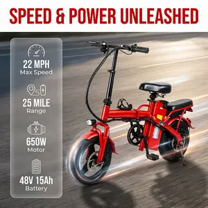 S6 Folding Electric Bicycle for Teens and Adults, 650W Peak Motor, 48V 15AH Battery, Max Speed up to 22mph, Range up to 25 miles, Front Suspension System, Seat Shock Absorption, Pedal Assist
